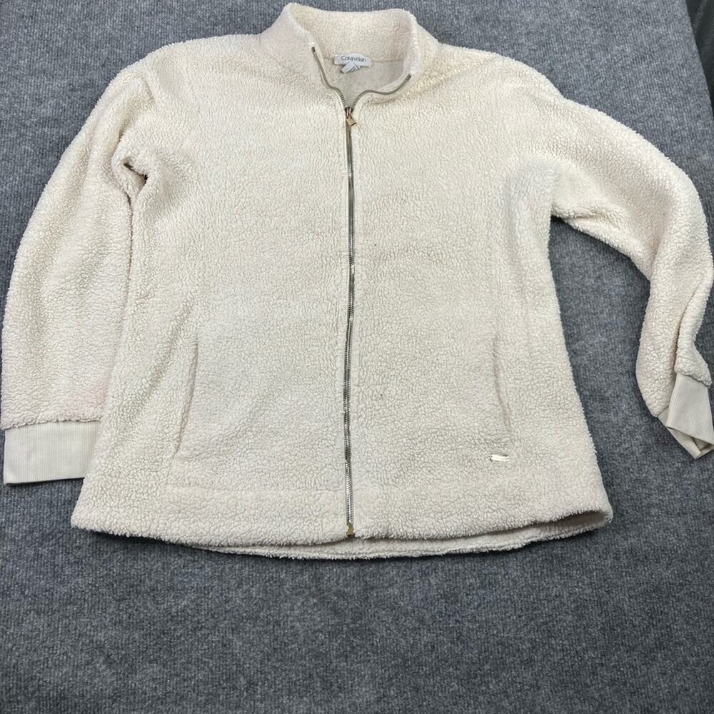 Calvin Klein Womens Sweater Jacket white Performance Fleece Athleisure Large‎
